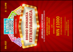 Bingo Bonanza Extravaganza Postcard has several lines of easy-to-customise text.