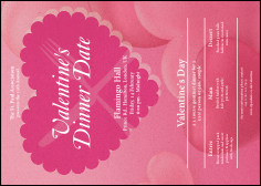 Valentine's Dinner Date Postcard has 20 lines of customisable text atop a pink background.