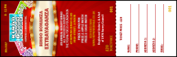 Bingo Bonanza Extravaganza Raffle Ticket has detachable stubs and unique numbering.