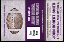 Football Purple Economy Event Badge with 10 lines of customizable text.