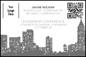 A grey and white Conference Series: Skyline Economy Event Badge