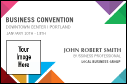A colorful Conference Series: All Purpose Triangles Economy Event Badge with an image upload