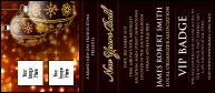 Golden Ornament VIP Event Badge Large with image uploads and festive, elegant design.
