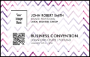 Conference Series: Geometric Gradient Waves VIP Event Badge Medium with ombre purple graphics.