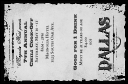 Full bleed Dallas themed drink ticket printed in black and white.