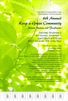 A rich, deep color flyer with a picture of tree and green leaves in the background.
