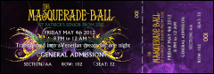 A purple and yellow Masquerade Reserved Event Ticket