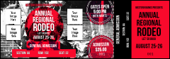 A red and black Modern Rodeo Reserved Event Ticket with room for 4 images