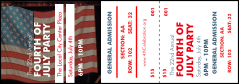 Fourth of July Reserved Event Ticket with a flag background