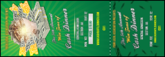 A green Cash Raffle Reserved Event Ticket with stacks of money