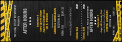 A black and yellow Police Caution Reserved Event Ticket