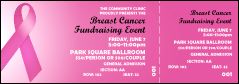 Pink Ribbon Reserved Event Ticket with white text and a detachable stub