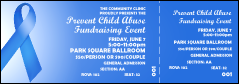 A Blue Ribbon Reserved Event Ticket with white text and pretty blue background