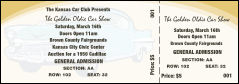 A pale 50s Classic Car Reserved Event Ticket in white and gold