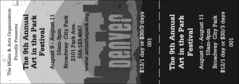 General Admission ticket with stub in black and white for mountain festival in Denver, Colorado.
