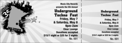Twin Cities Event Ticket printed in black and white, featuring individual numbering and a detachable stub