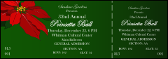 A high resolution Christmas Poinsettia 001 Reserved Event Ticket with a green background and white text