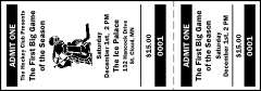 A general admission ticket with a hockey player.