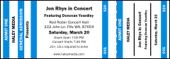 A general admission ticket with blue bars and black text.