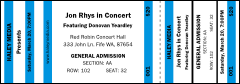 Blue and White Reserved Event Ticket with black lettering