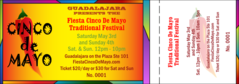 A festive color ticket for Cinco de Mayo with a stub.