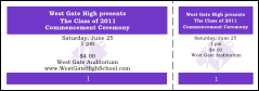 A purple graduation general admission ticket.