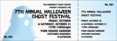 Halloween Ghost General Admission Ticket with full bleed.