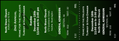 A green Christmas Tree 002 Reserved Event Ticket with white lettering