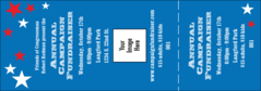 A blue full bleed ticket with stars set in the background. This ticket also has the option to upload an image.