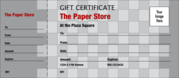 An generic gift certificate with a gray checkered background.