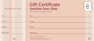 A mauve colored gift certificate with a half striped, half solid background.