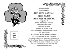 St. Patrick's Day Invitation printed in black and white including a shamrock and leprechaun.