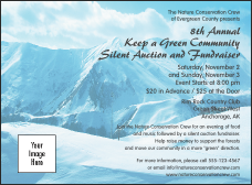 Part of the Nature Series Mountain Event Pack, this is a full-color invitation with a picture of a mountain in the background.