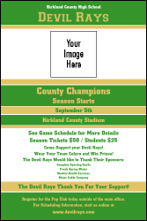 A poster with green and gold colors.