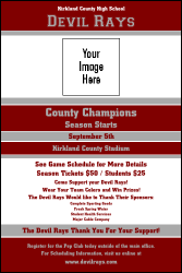 A poster with maroon and silver colors.