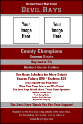 A poster with maroon and silver colors.