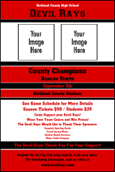 A poster with red and black colors.