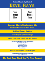 A flyer with blue and yellow colors.