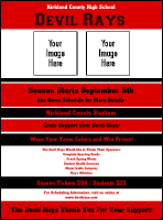 A flyer with red and black colors.