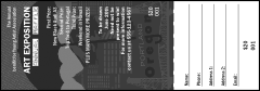 Portland raffle ticket printed in black and white, featuring famous sights of Portland, Oregon.