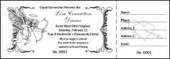 Valentine's Day B&W ticket with a cupid theme and a stub.