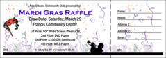 Mardi Gras Raffle ticket with mask and confetti
