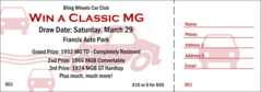 A color raffle ticket for car raffles.