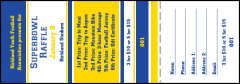 A raffle ticket in blue and yellow colors.