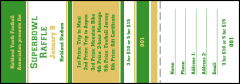 A raffle ticket in green and gold.