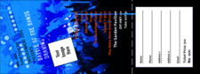 A blue rock themed raffle ticket with an outline of a band.
