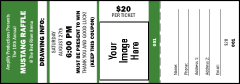 A raffle ticket with Green and White coloring and the option to upload an image.