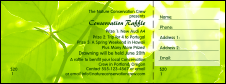 Part of our Nature Series Green Leaves Event Pack, a rich, deep color raffle ticekt with a picture of tree and green leaves in the background.