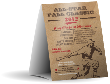 All-Star Retro Baseball Table Tent with 23 lines of customizable text and vintage sports design.