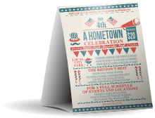 Fourth of July Hometown Table Tent custom prints in color on heavy card stock.